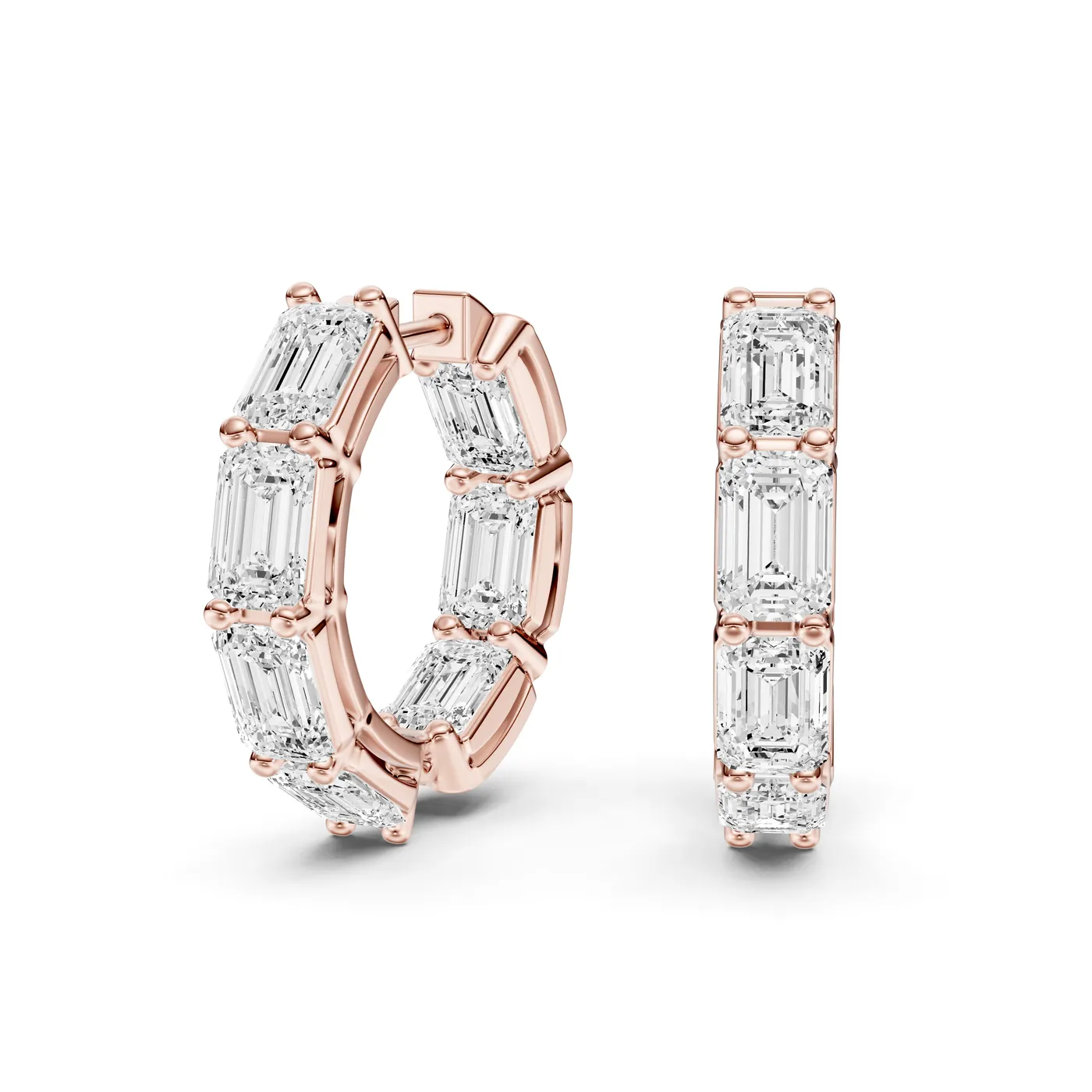 Emerald Diamond Hoop Earrings, Emerald cut, Rose gold — DAZZ diamonds
