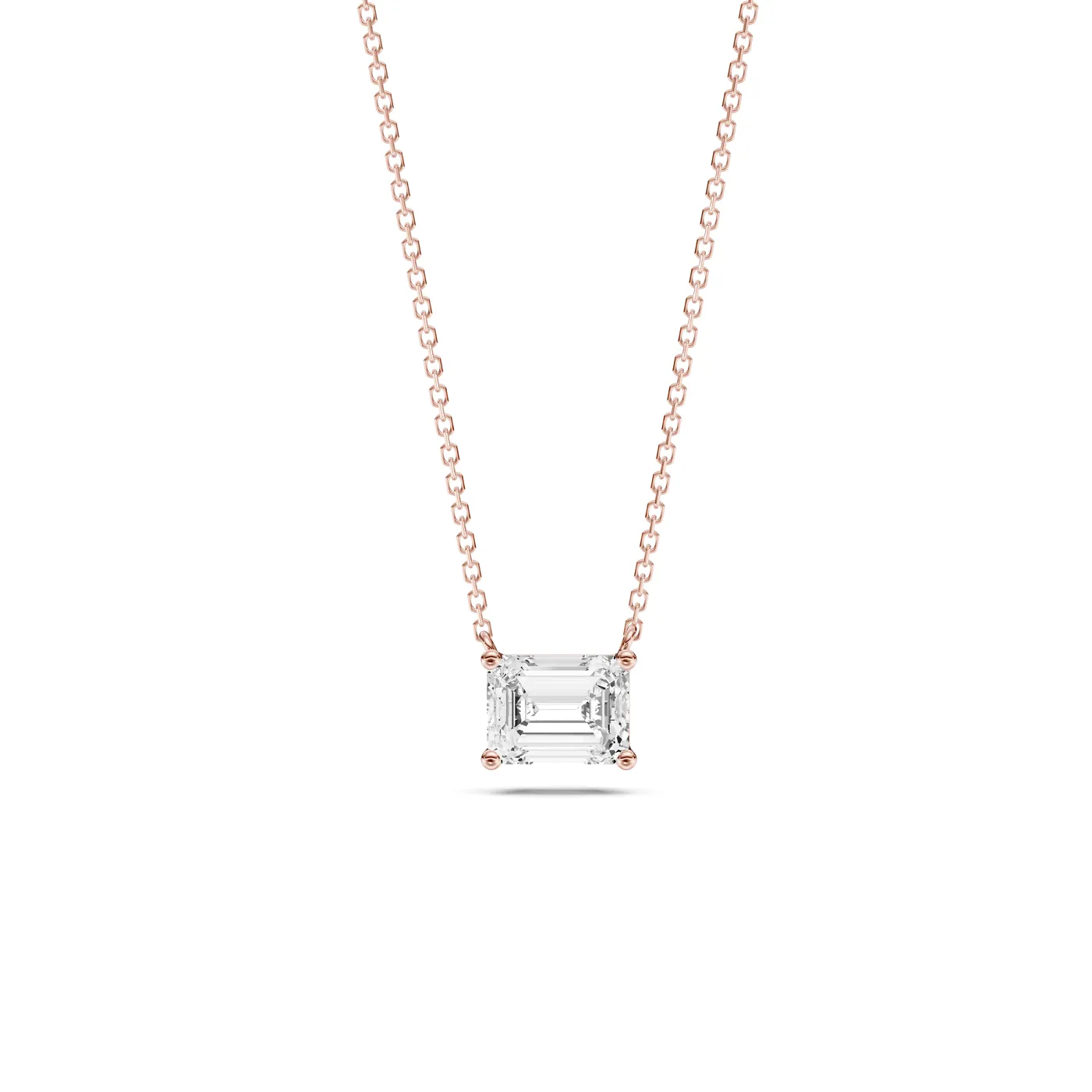 Emerald Solitaire Pendant Necklace, Emerald cut, Rose gold — DAZZ diamonds