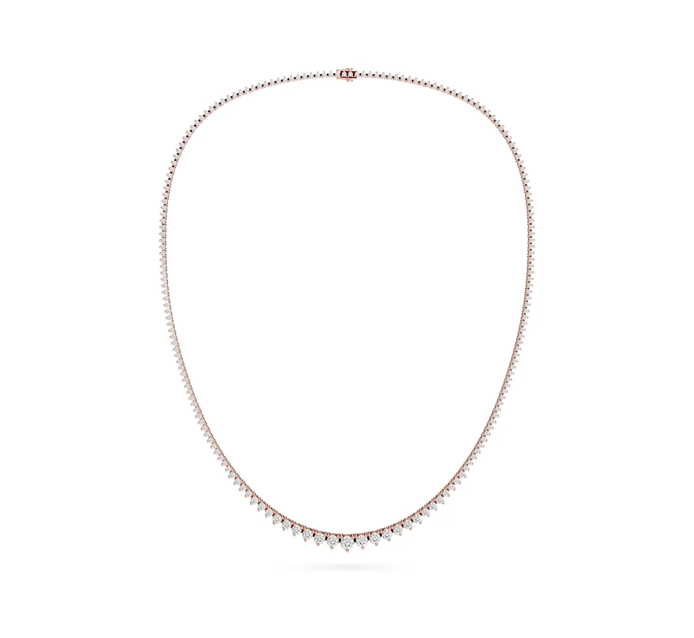 Graduated Diamond Tennis Necklace — Round, 3-Prong, Round cut, Rose gold — DAZZ diamonds