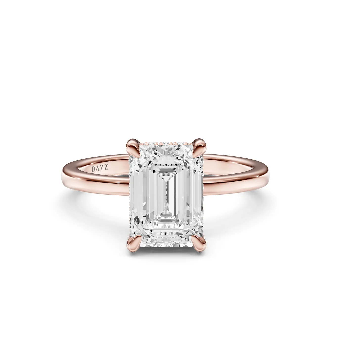 Emerald Hidden Halo Ring, Emerald cut, Rose gold — DAZZ diamonds