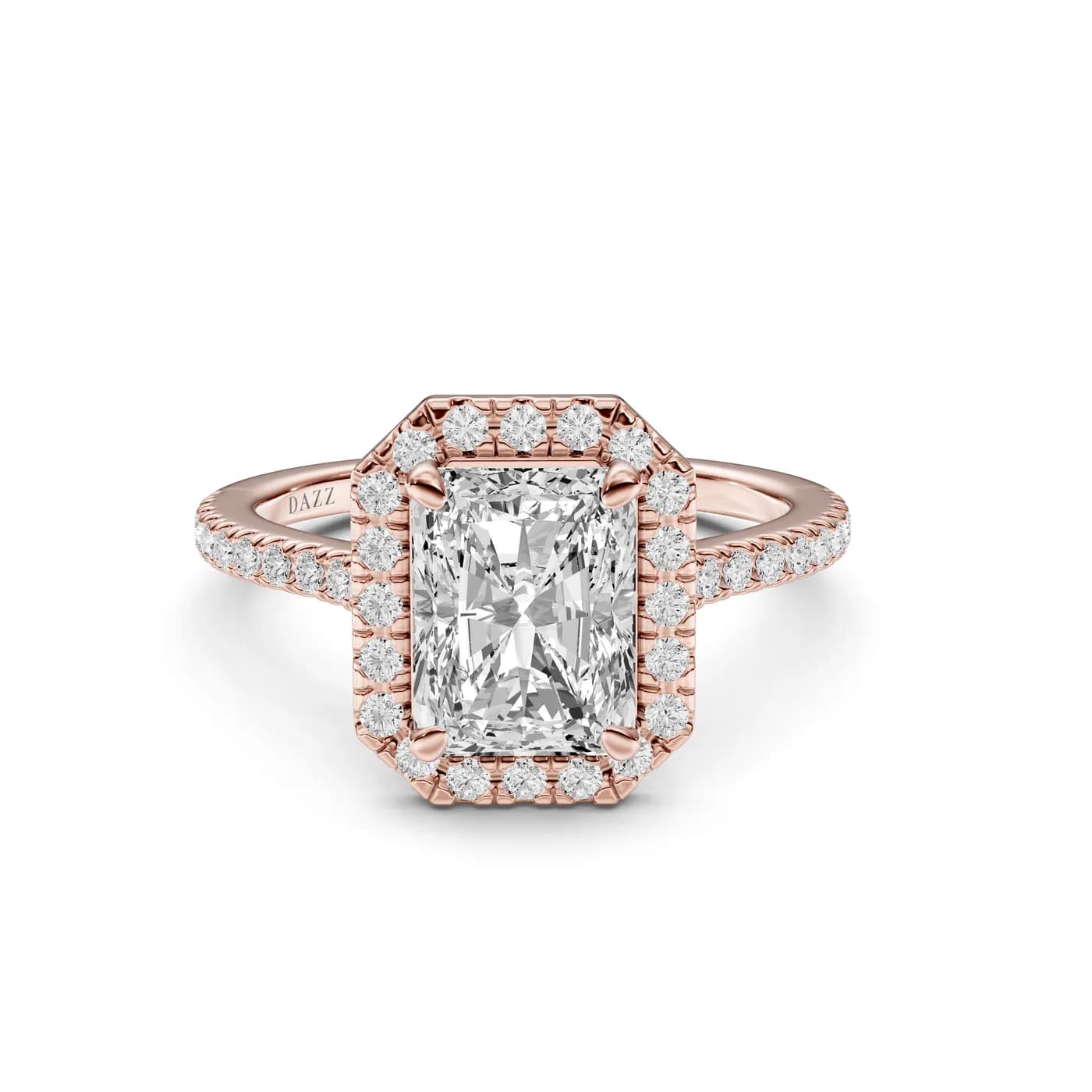 Radiant Halo Ring, Radiant cut, Rose gold — DAZZ diamonds