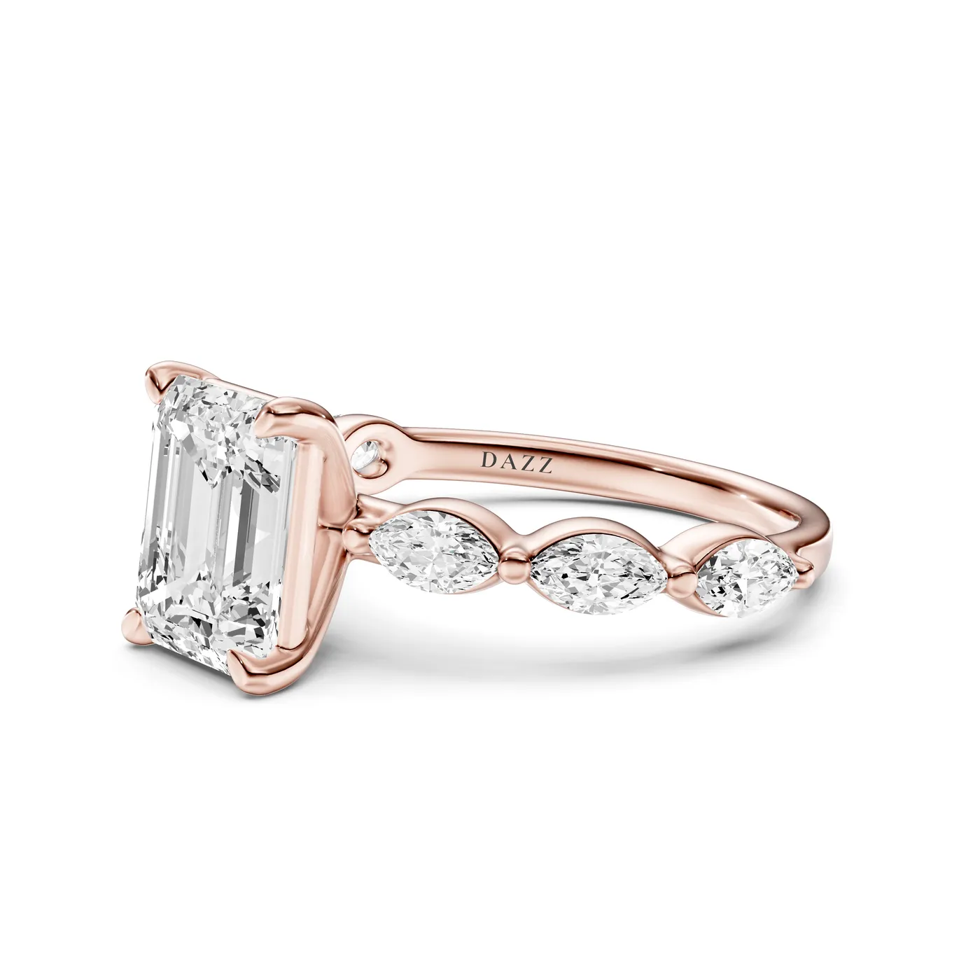 Marquise Side-Stone Ring — Emerald, Emerald cut, Rose gold — DAZZ diamonds