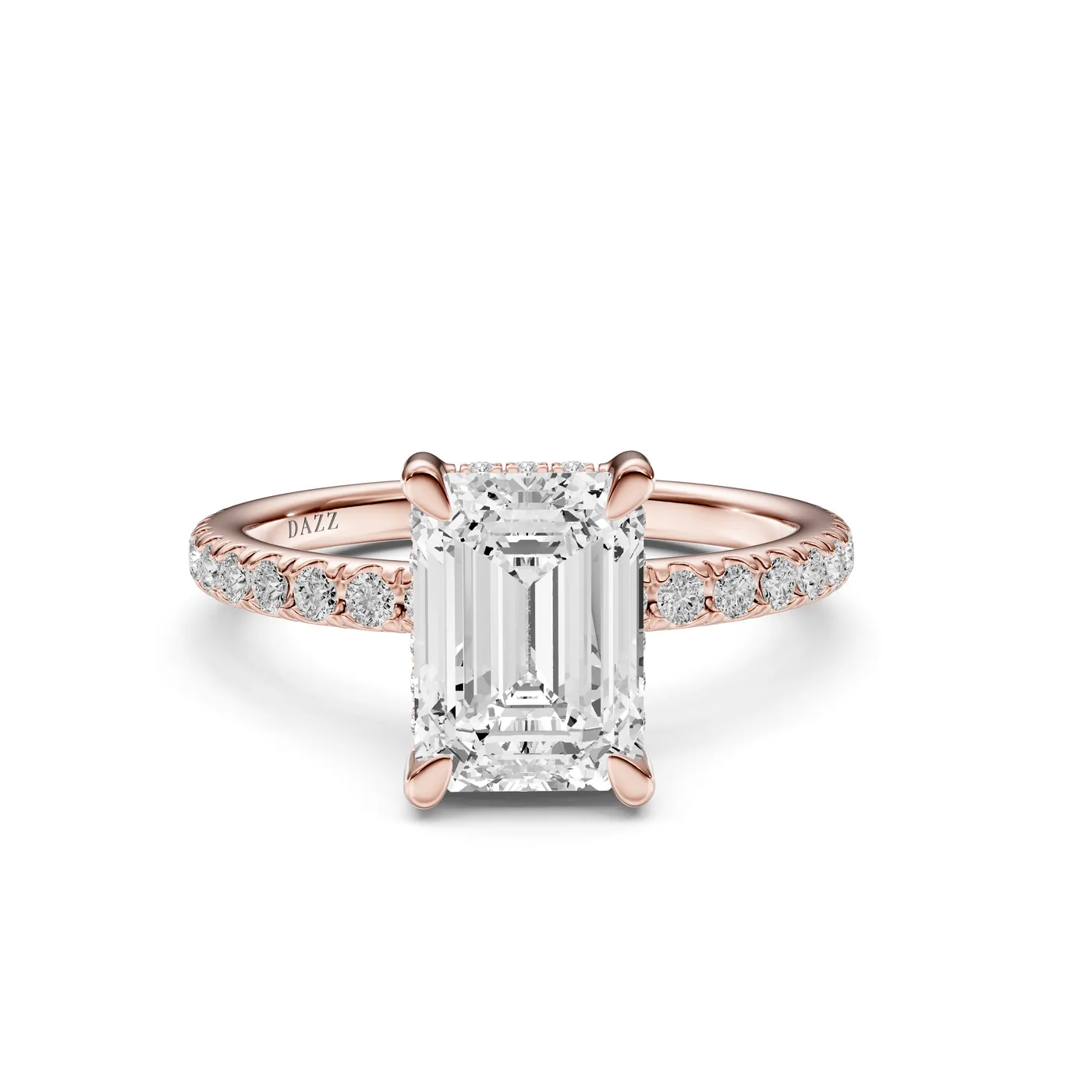 Emerald Pavé Ring, Emerald cut, Rose gold — DAZZ diamonds