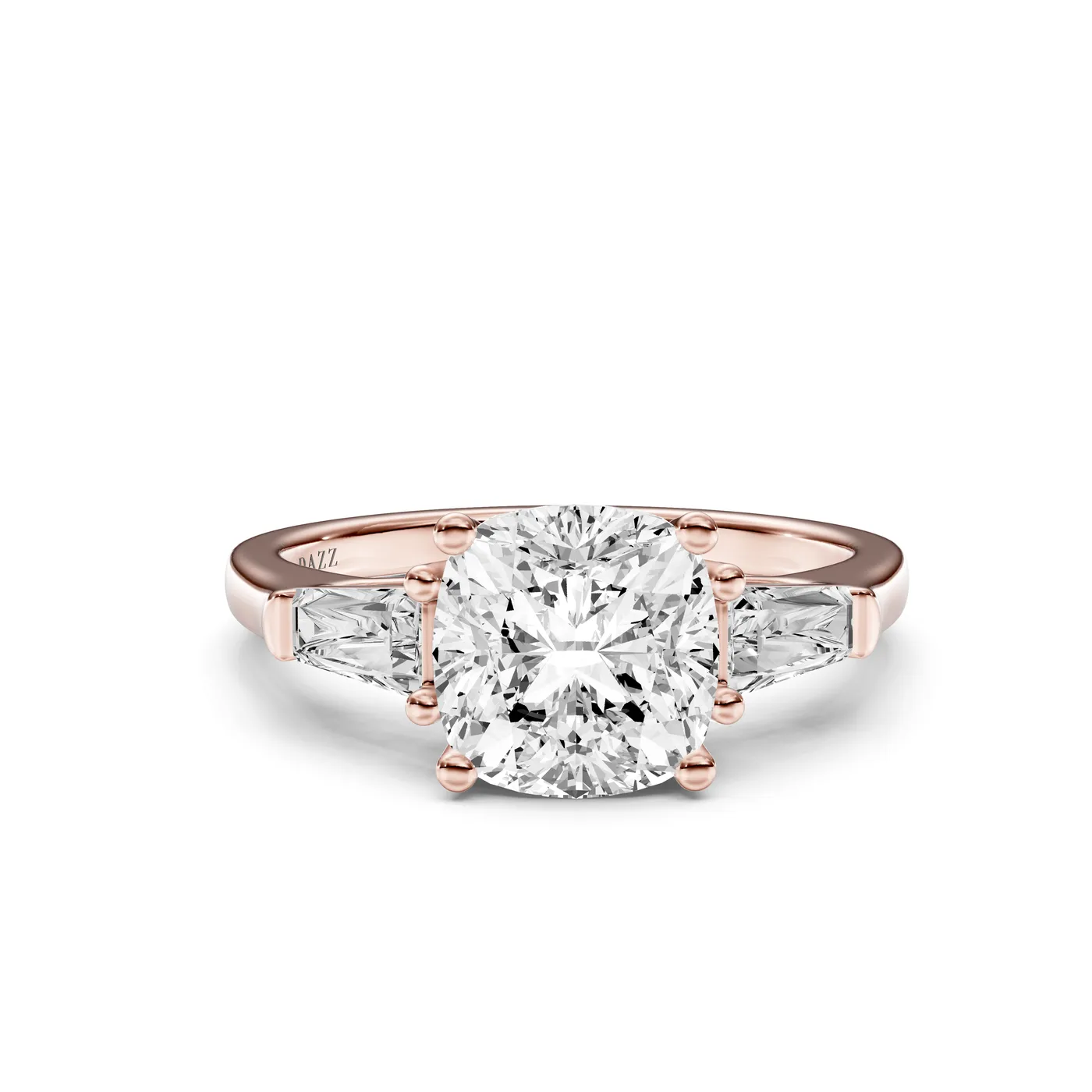 Cushion Three-Stone Tapered Baguette Ring, Rose gold — DAZZ diamonds