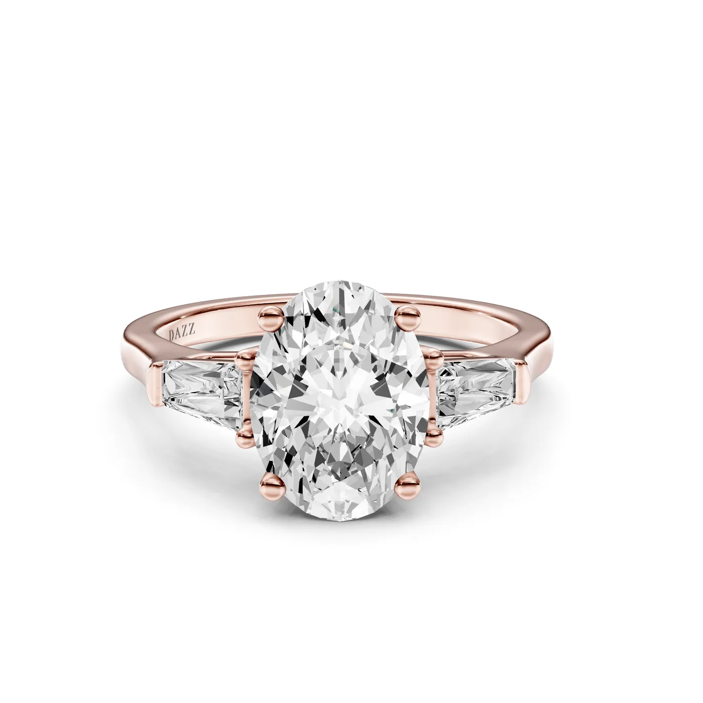 Three-Stone Tapered Baguette Ring — Oval, Oval cut, Rose gold — DAZZ diamonds