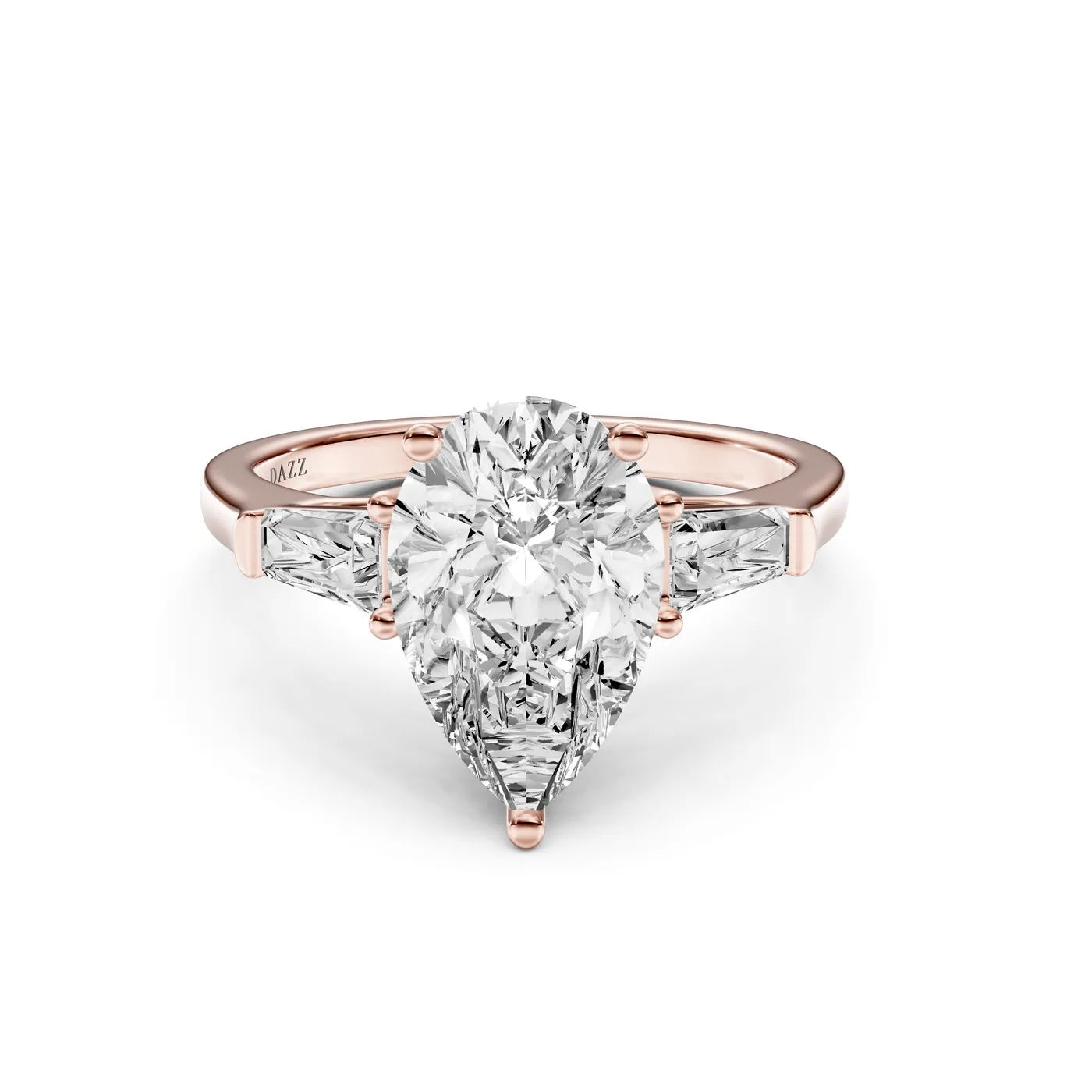 Pear Three-Stone Tapered Baguette Ring, Rose gold — DAZZ diamonds