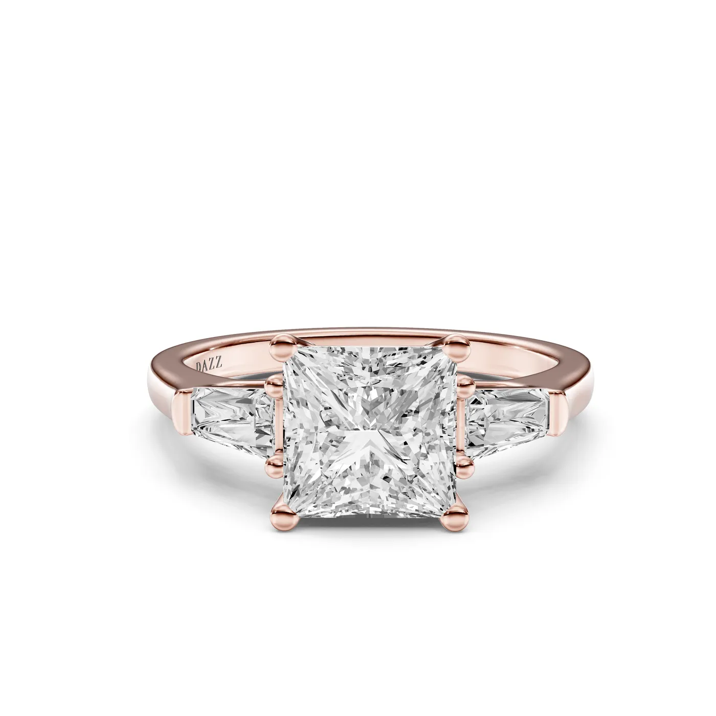 Three-Stone Tapered Baguette Ring — Princess, Princess cut, Rose gold — DAZZ diamonds