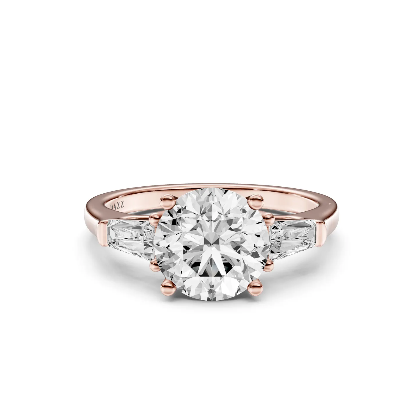 Three-Stone Tapered Baguette Ring — Round, Round cut, Rose gold — DAZZ diamonds