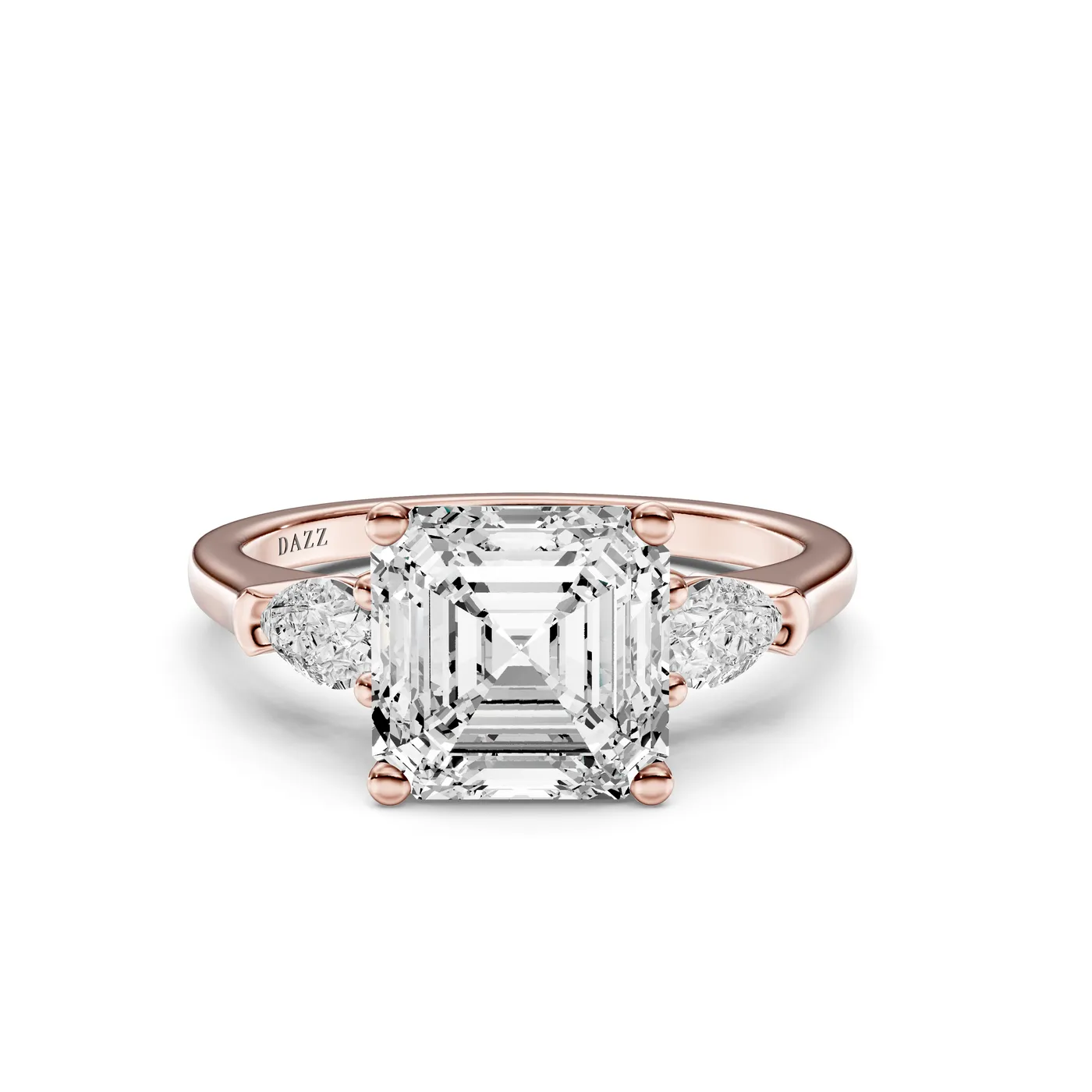 Three-Stone Pear Ring — Asscher, Asscher cut, Rose gold — DAZZ diamonds