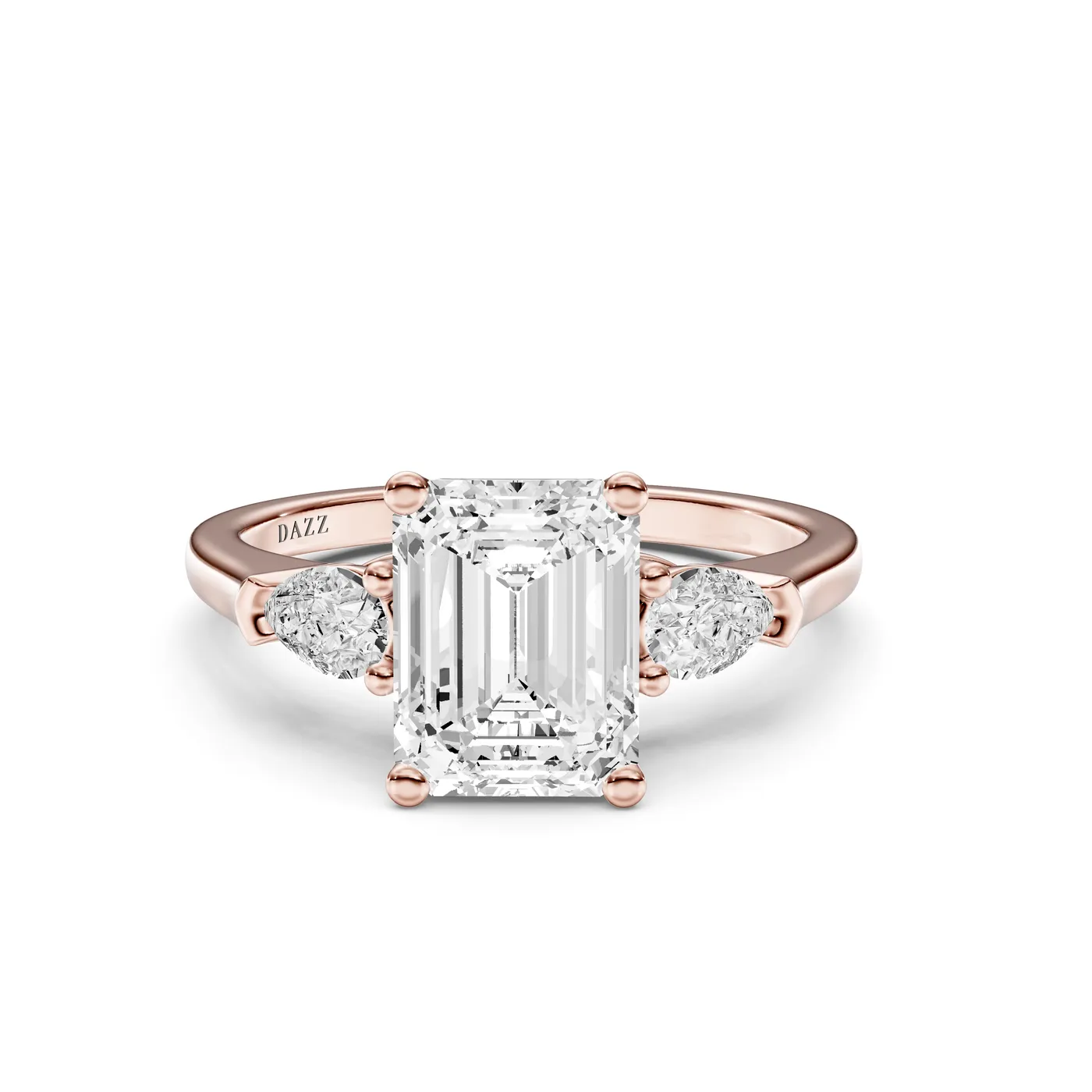 Emerald Three-Stone Pear Ring, Rose gold — DAZZ diamonds