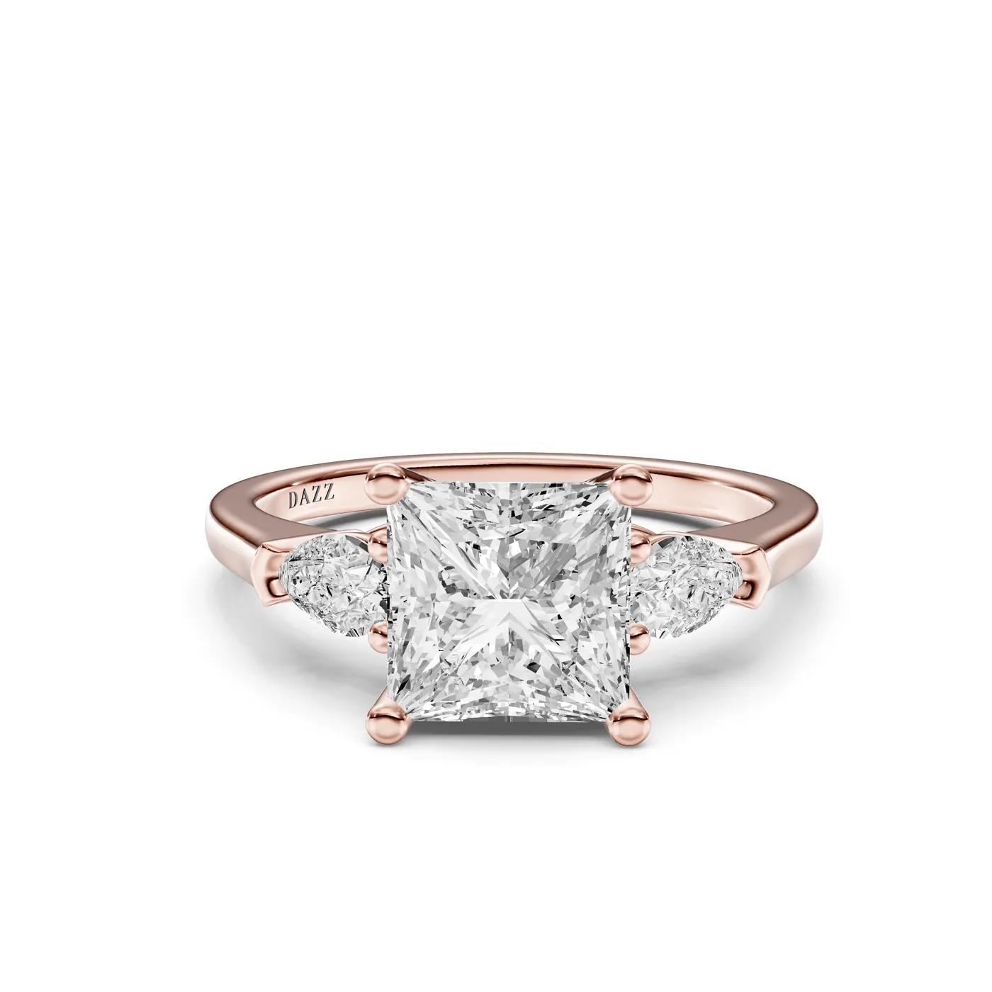 Three-Stone Pear Ring — Princess, Princess cut, Rose gold — DAZZ diamonds