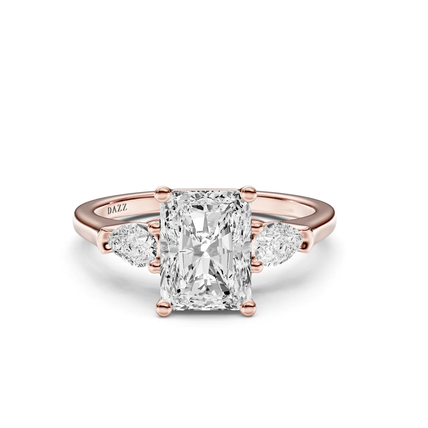 Three-Stone Pear Ring — Radiant, Radiant cut, Rose gold — DAZZ diamonds