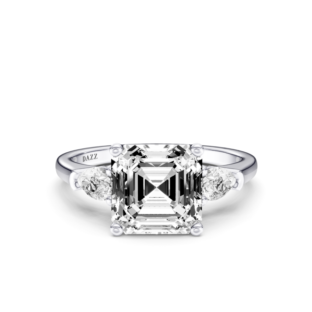 LUNEVIA 3 STONE PEAR RING - asscher